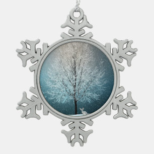 Frosty tree in the evening snowflake pewter christmas ornament