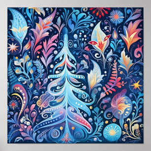 Frosty whimsical fantasy Christmas pattern Poster