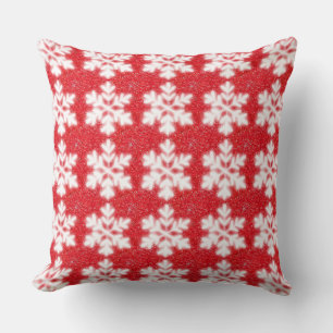 Frosty white snowflakes red white pattern cushion