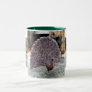 Frosty wickerwork peacock Two-Tone coffee mug
