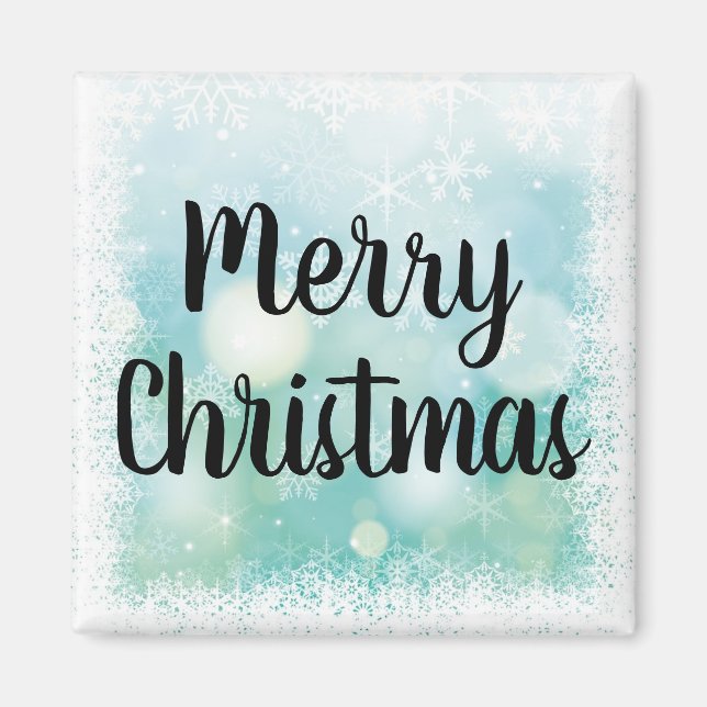 Frosty Window Square Merry Christmas Gift Magnet (Front)