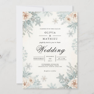 Frosty Winter Bloom Romance Wedding Invitation