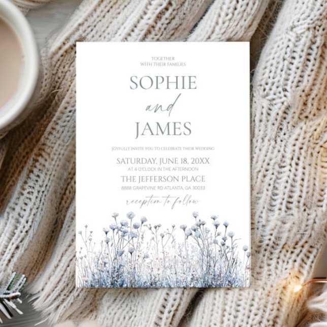 Frosty Winter Blue Wildflower Wild Flower Wedding Invitation (Creator Uploaded)