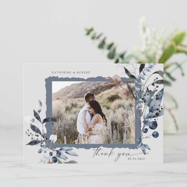 Frosty Winter Floral Thank You Wedding Card (Standing Front)