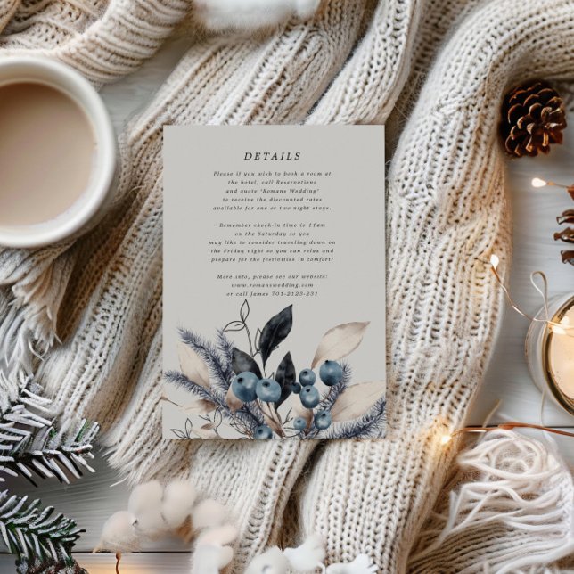 Frosty Winter Floral Wedding Info Card (Creator Uploaded)