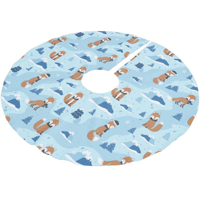 Frosty Winter Foxes Brushed Polyester Tree Skirt (Angled)