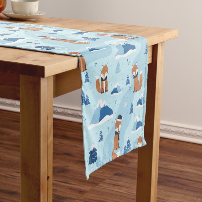 Frosty Winter Foxes Short Table Runner (In Situ)