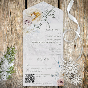 Frosty Winter Pastel Floral Modern QR Code All In One Invitation