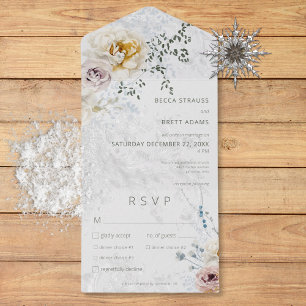 Frosty Winter Pastel Floral Modern Three Dinner All In One Invitation