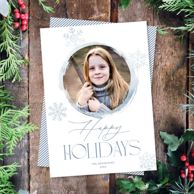 Frosty Winter Snowflakes Blue Happy Holidays Photo Holiday Card (Creator Uploaded)