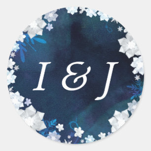 Frosty Winter Wedding Monograms Classic Round Sticker