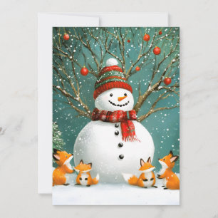 Frosty Winter Whimsical Snowman Fox Wonderland Announcement