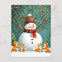 Frosty Winter Whimsical Snowman Fox Wonderland