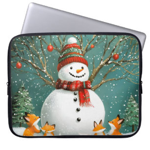 Frosty Winter Whimsical Snowman Fox Wonderland Laptop Sleeve