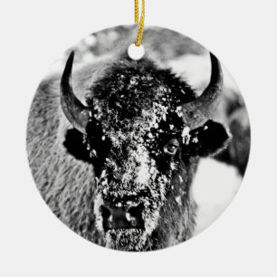 Frosty Yellowstone Bison Ceramic Tree Decoration