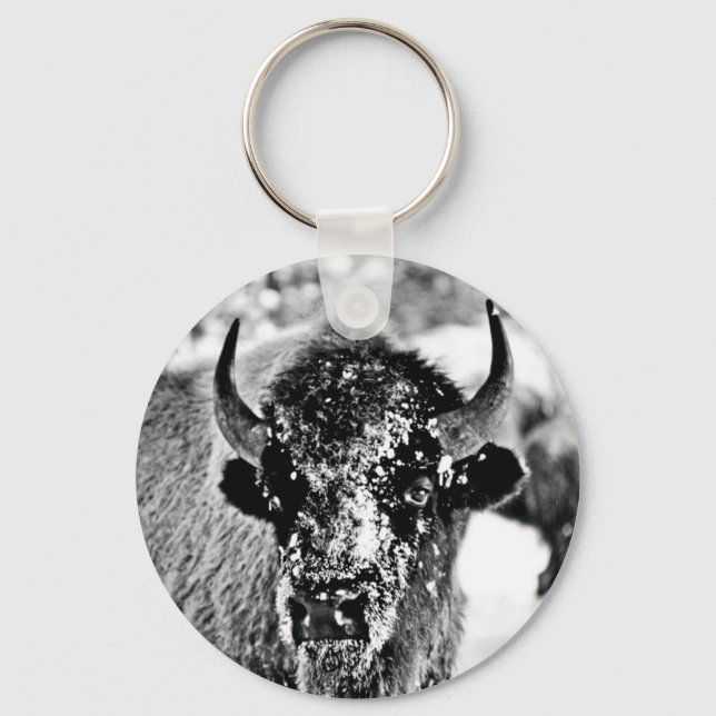 Frosty Yellowstone Bison Key Ring (Front)