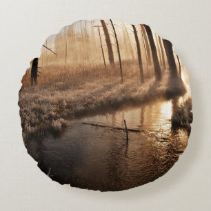 Frosty Yellowstone Morning Round Cushion
