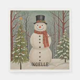 Frosty's Snowy Scene Personalised Christmas Napkin