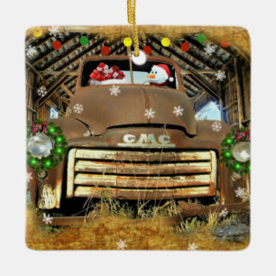 Frosty's Vintage GMC Truck Christmas Run Ceramic Ornament