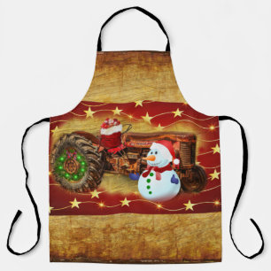 Frosty's Vintage Red Tractor Christmas Apron