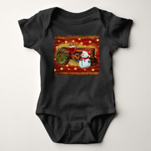 Frosty's Vintage Red Tractor Christmas Baby Bodysuit