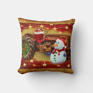 Frosty's Vintage Red Tractor Christmas Cushion