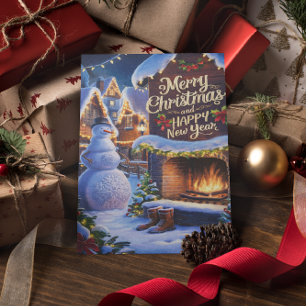 Frostys Warm Welcome by the Fireplace Postcard