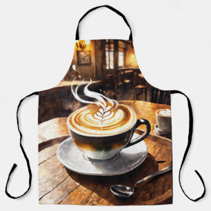 Frothy cappuccino swirling Coffee. Pattern Apron