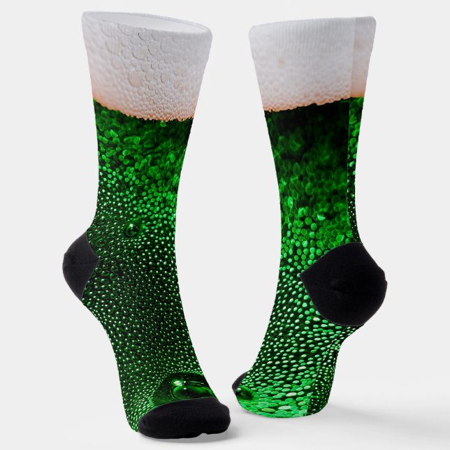 Frothy Head of Beer Funny Green Lager Bottle Socks (Angled)