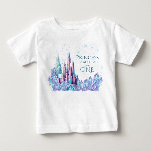 Frozen 1st Birthday Cartoon Castle First Birthday  Baby T-Shirt (Front)