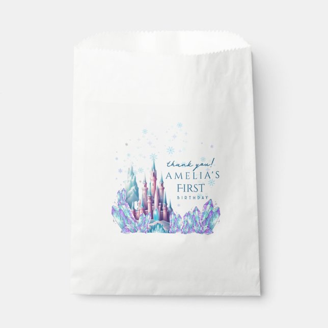 Frozen 1st Birthday Cartoon Castle First Birthday  Favour Bag (Front)