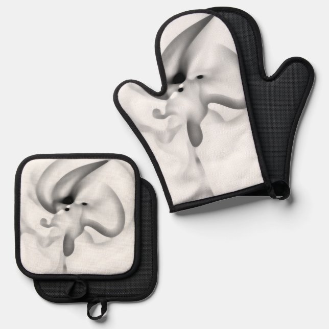 Frozen: Abstract Grey, White & Black Oven Mitt & Pot Holder Set (Front/Back)