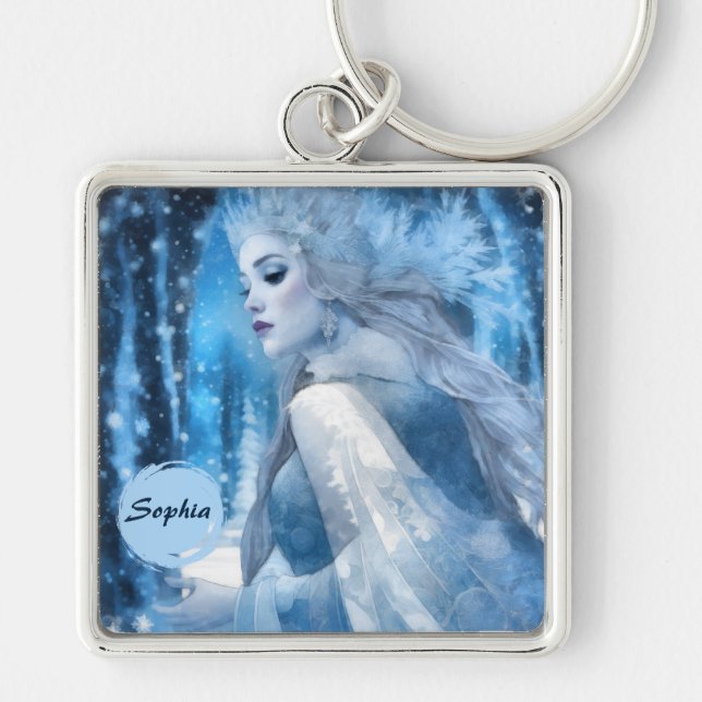 Frozen Beauty Snow Queen in Winter Wonderland Key Ring (Front)