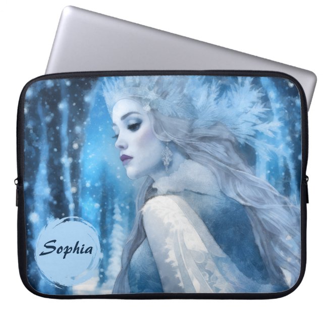 Frozen Beauty Snow Queen in Winter Wonderland Laptop Sleeve (Front)