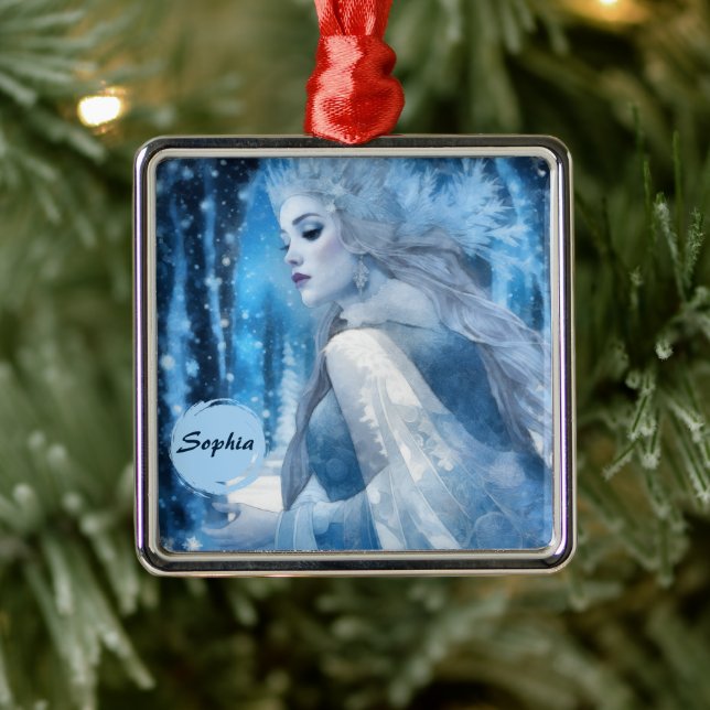 Frozen Beauty Snow Queen in Winter Wonderland Metal Ornament (Tree)
