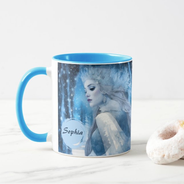 Frozen Beauty Snow Queen in Winter Wonderland Mug (With Donut)
