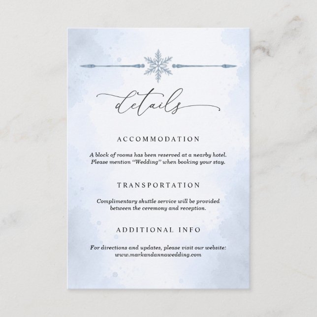 Frozen Birch Tree Wedding Details Card (Front)