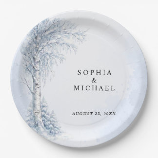 Frozen Birch Tree Wedding Paper Plate