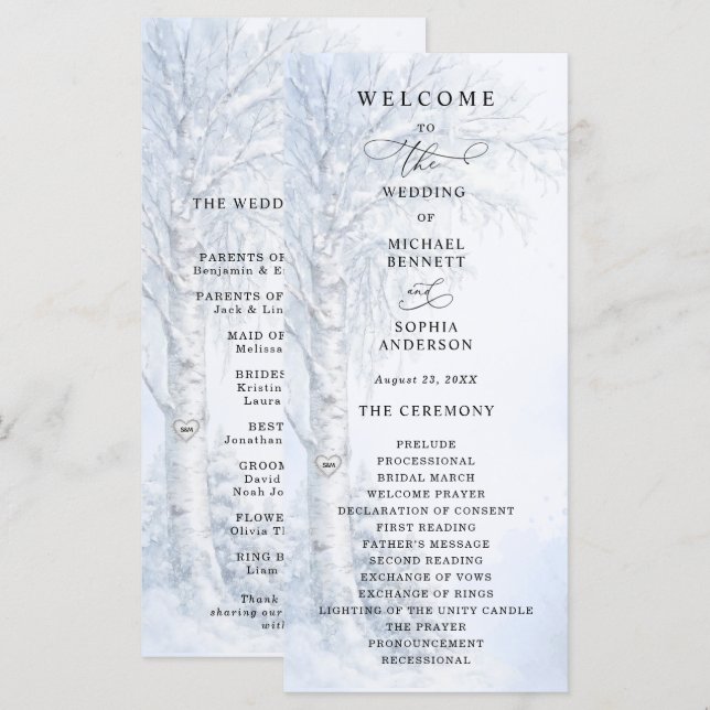 Frozen Birch Tree Wedding Program (Front/Back)