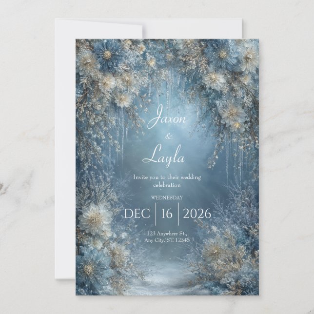 Frozen Bloom Winter Floral Wedding Invitation (Front)
