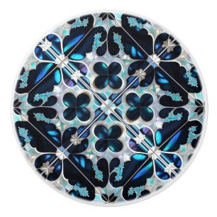 Frozen -blue teal white Winter and pearls inspired Ceramic Knob