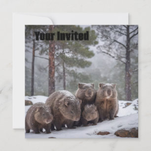 Frozen Burrow: Australian Wombat Family Invitation