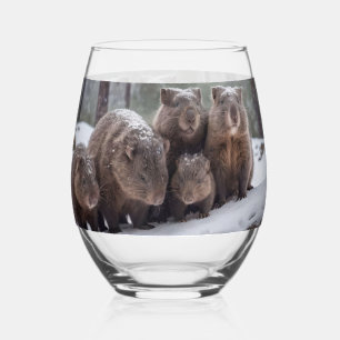 Frozen Burrow: Australian Wombat Family, Stemless Wine Glass