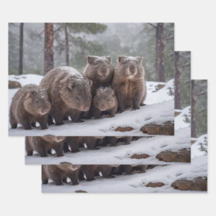 Frozen Burrow: Australian Wombat Family Wrapping Paper Sheet