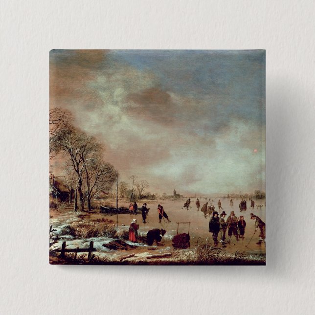 Frozen Canal Scene 15 Cm Square Badge (Front)