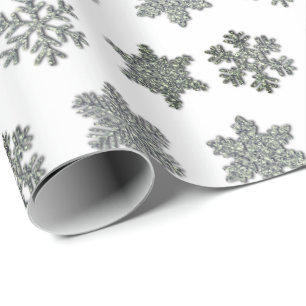 Frozen crystal frosty silver snowflakes  wrapping paper