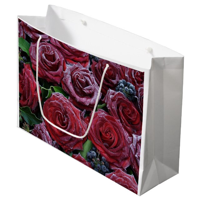 Frozen Dark Red Roses On A Grave Large Gift Bag (Front Angled)