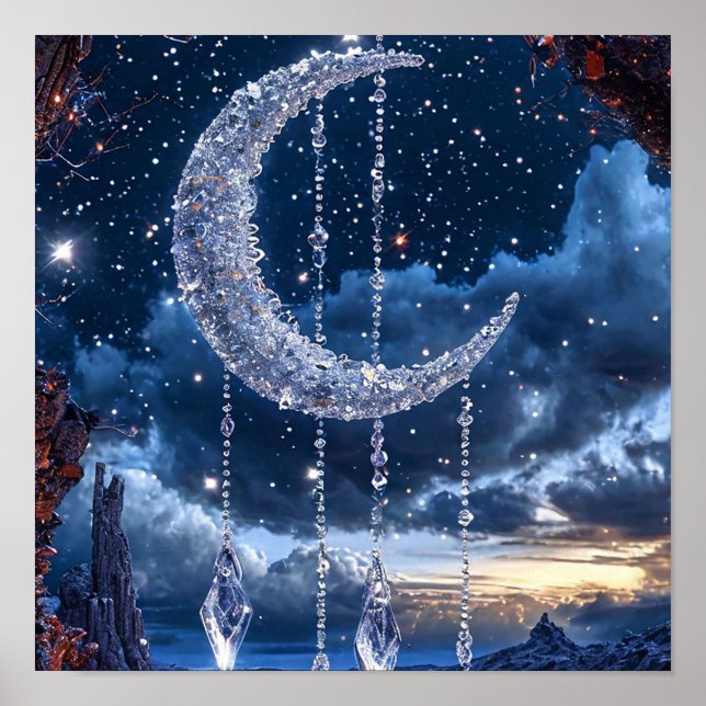 🌙 Frozen Decorative Moon Fantasy Ice Glow Night Poster (Front)