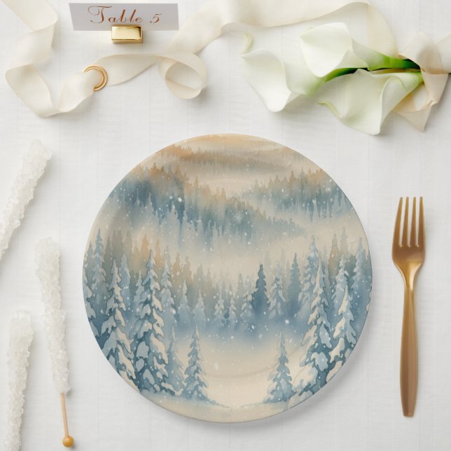 Frozen Dreams Snowy Landscape Paper Plate (Wedding)