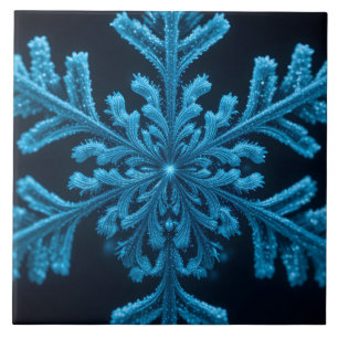 Frozen Elegance: Intricate Blue Snowflake Design Ceramic Tile